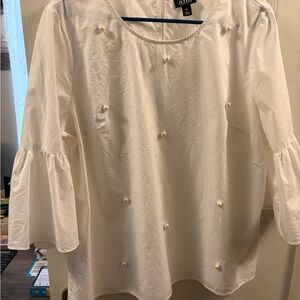 a.n.a Cream Bell Sleeve Blouse with Pearl Accents
